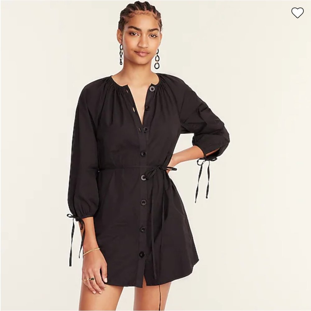 Petite Tie-Sleeve Button-Front Dress In Cotton Poplin